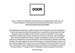 The Wimbledon championships, the all England lawn tennis club, and “invented traditions”