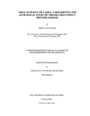 Viral ecology of lakes: A descriptive and ecological study of viruses that infect phytoplankton