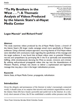 "To my brothers in the west . . .": A thematic analysis of videos produced by the Islamic State’s al-Hayat Media Center